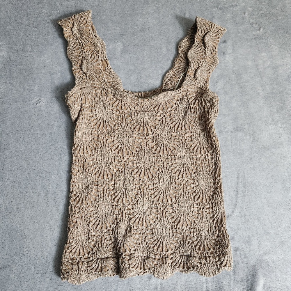 New Intimately Free People Carly Sunburst Knit Tank Top Scalloped XS/S Tan Boho